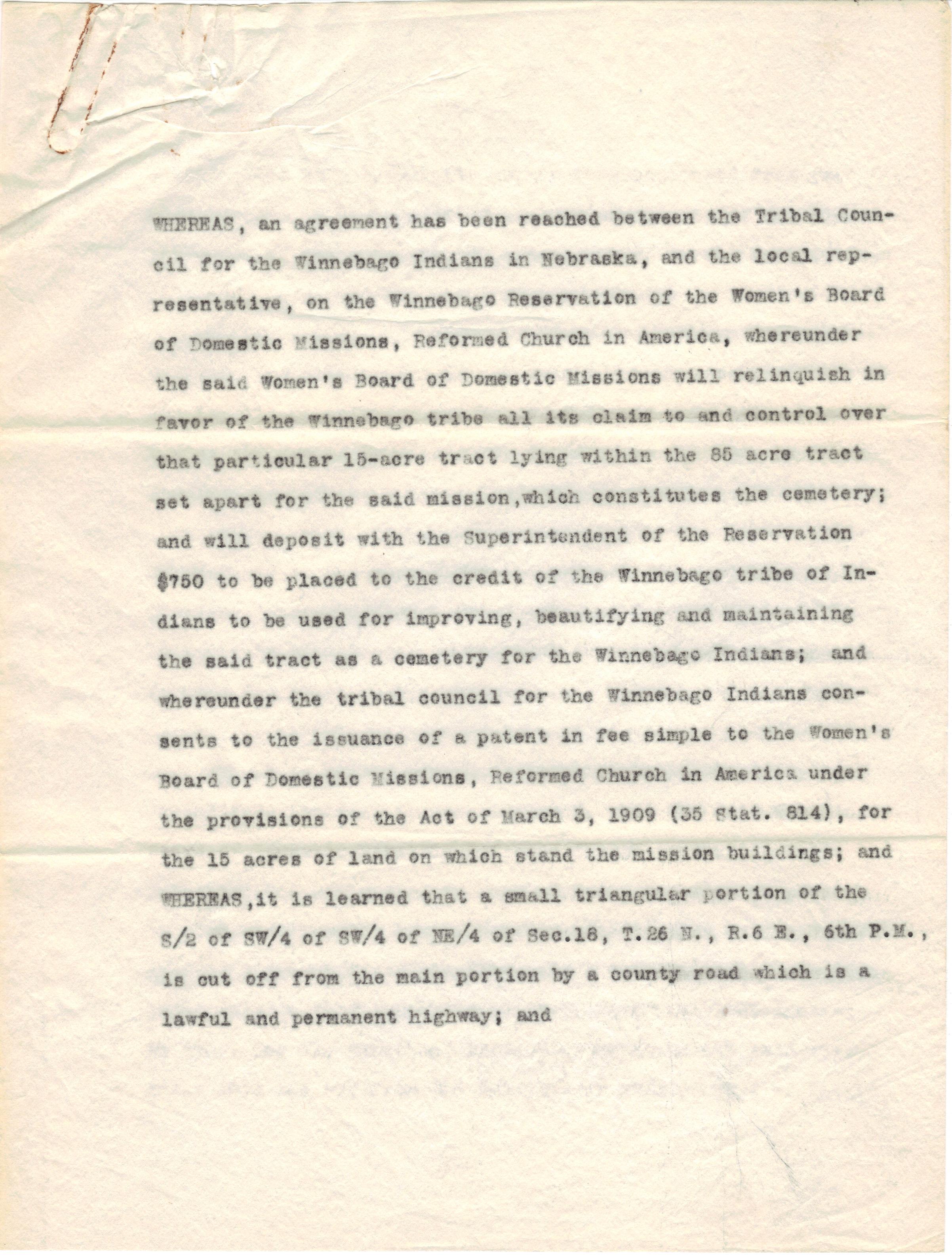 1916: Draft of cemetary land transfer agreement (1)